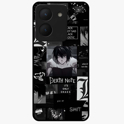 Midnight Chaos Mind Glass Case showing flat back view with abstract dark themed artwork and glossy glass finish.