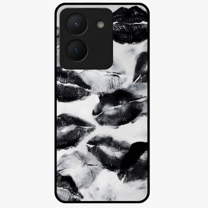 Midnight Kiss Marks Glass Case showing flat back view with lipstick kiss mark artwork and glossy glass finish.
