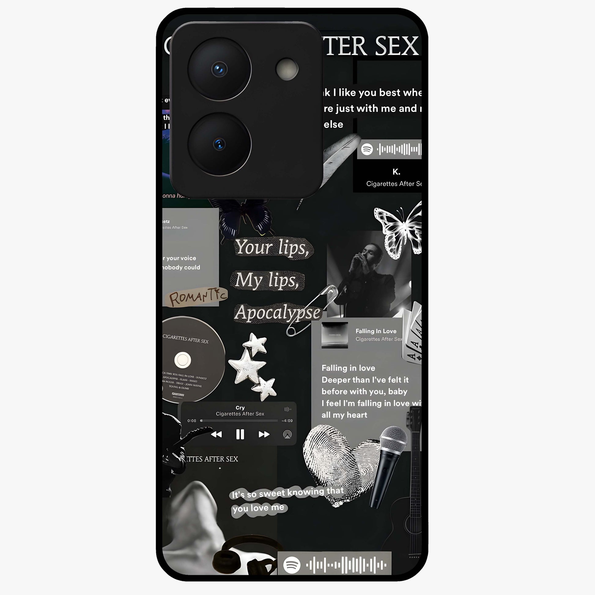 Midnight Love Echo Glass Case showing flat back view with romantic midnight themed artwork and glossy glass finish.