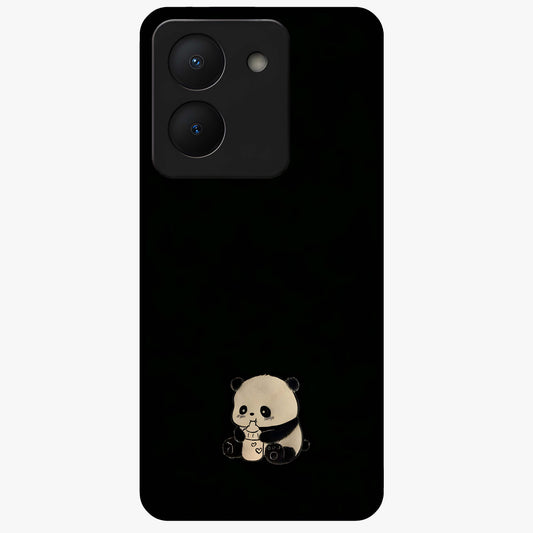 Midnight Panda Love Glass Case showing flat back view with cute panda themed artwork and glossy glass finish.
