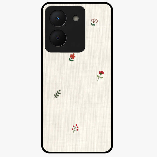 Minimal Petal Whispers Glass Case showing flat back view with soft minimal floral artwork and glossy glass finish.