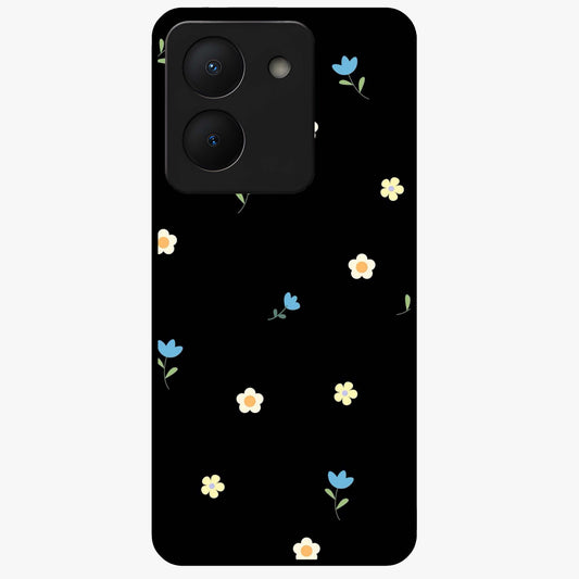 Minimalistic Blue With White Flower Pattern Glass Case showing flat back view with blue background and white flower pattern and glossy glass finish.