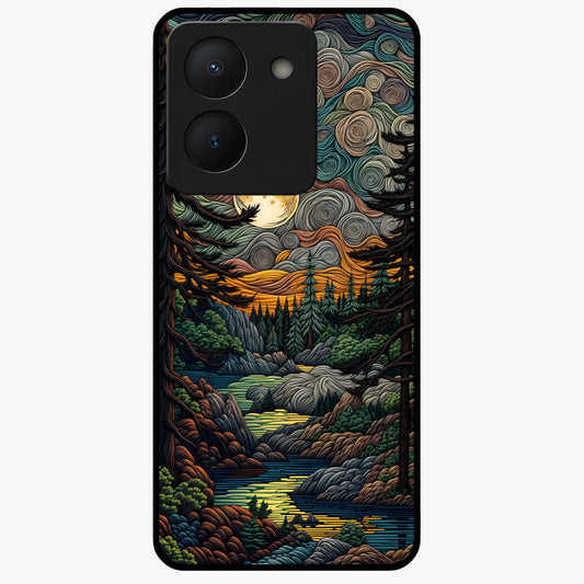 Moonlight Forest Dream Glass Case showing flat back view with mystical forest moonlight artwork and glossy glass finish.