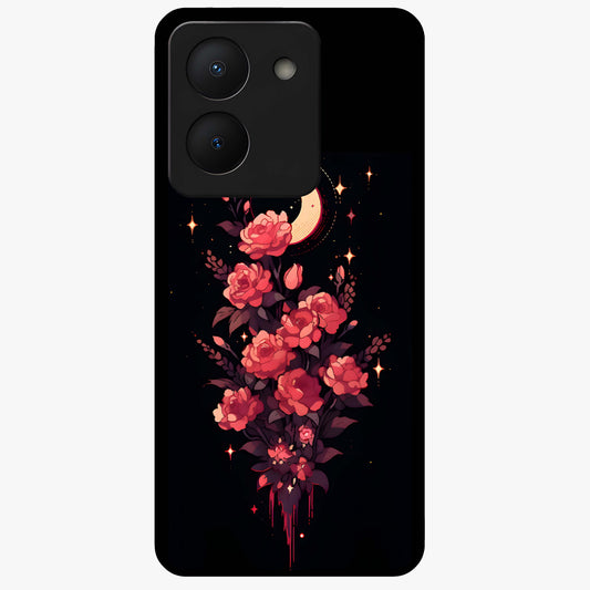 Moonlit Floral Elegance Glass Case showing flat back view with elegant floral artwork under moonlit tones and glossy glass finish.