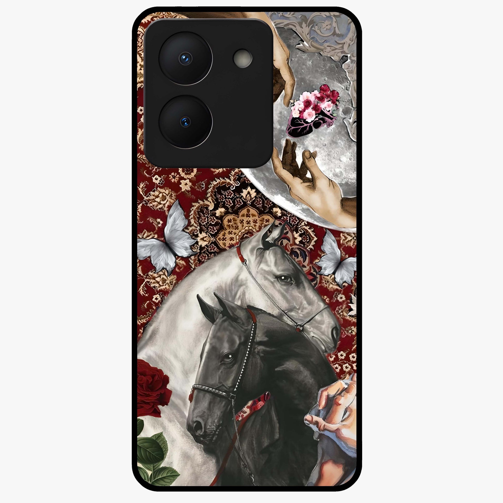 Moonlit Royal Stallion Glass Case showing flat back view with majestic horse under moonlight artwork and glossy glass finish.
