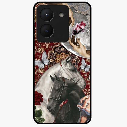 Moonlit Royal Stallion Glass Case showing flat back view with majestic horse under moonlight artwork and glossy glass finish.