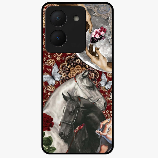 Moonlit Royal Stallion Glass Case showing flat back view with majestic horse under moonlight artwork and glossy glass finish.