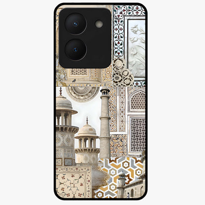 Mughal Marble Legacy Glass Case showing flat back view with intricate Mughal inspired marble pattern and glossy glass finish.
