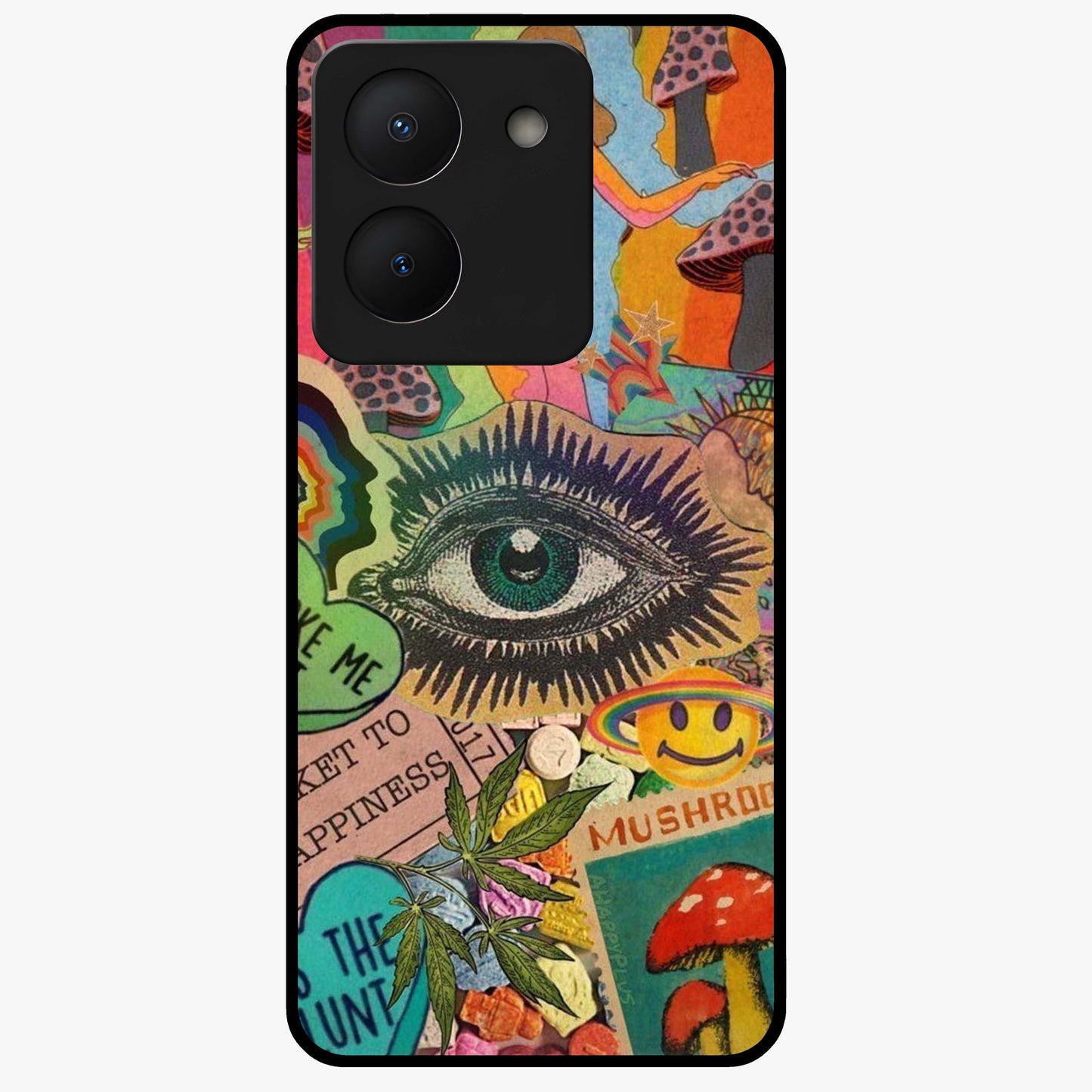 Mystic Eye Wonderland Glass Case showing flat back view with mystical eye themed artwork and glossy glass finish.