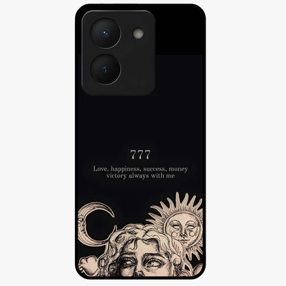 Mystic Victory Aura Glass Case showing flat back view with victory symbol artwork and glossy glass finish.