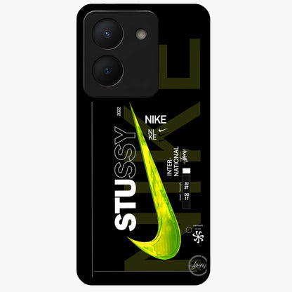 Neon Street Edition Glass Case showing flat back view with neon street style artwork and glossy glass finish.