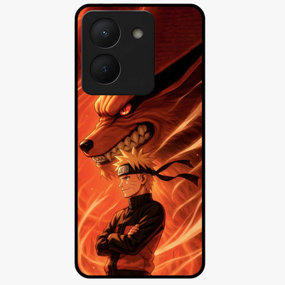 Nine Tails Legacy Glass Case showing flat back view with powerful nine-tailed fox inspired artwork and glossy glass finish.