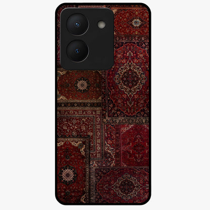 Persian Velvet Tale Glass Case showing flat back view with luxurious Persian velvet pattern artwork and glossy glass finish.