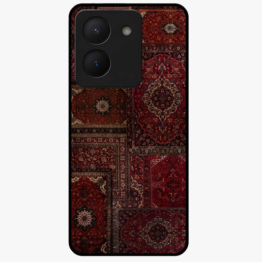 Persian Velvet Tale Glass Case showing flat back view with luxurious Persian velvet pattern artwork and glossy glass finish.