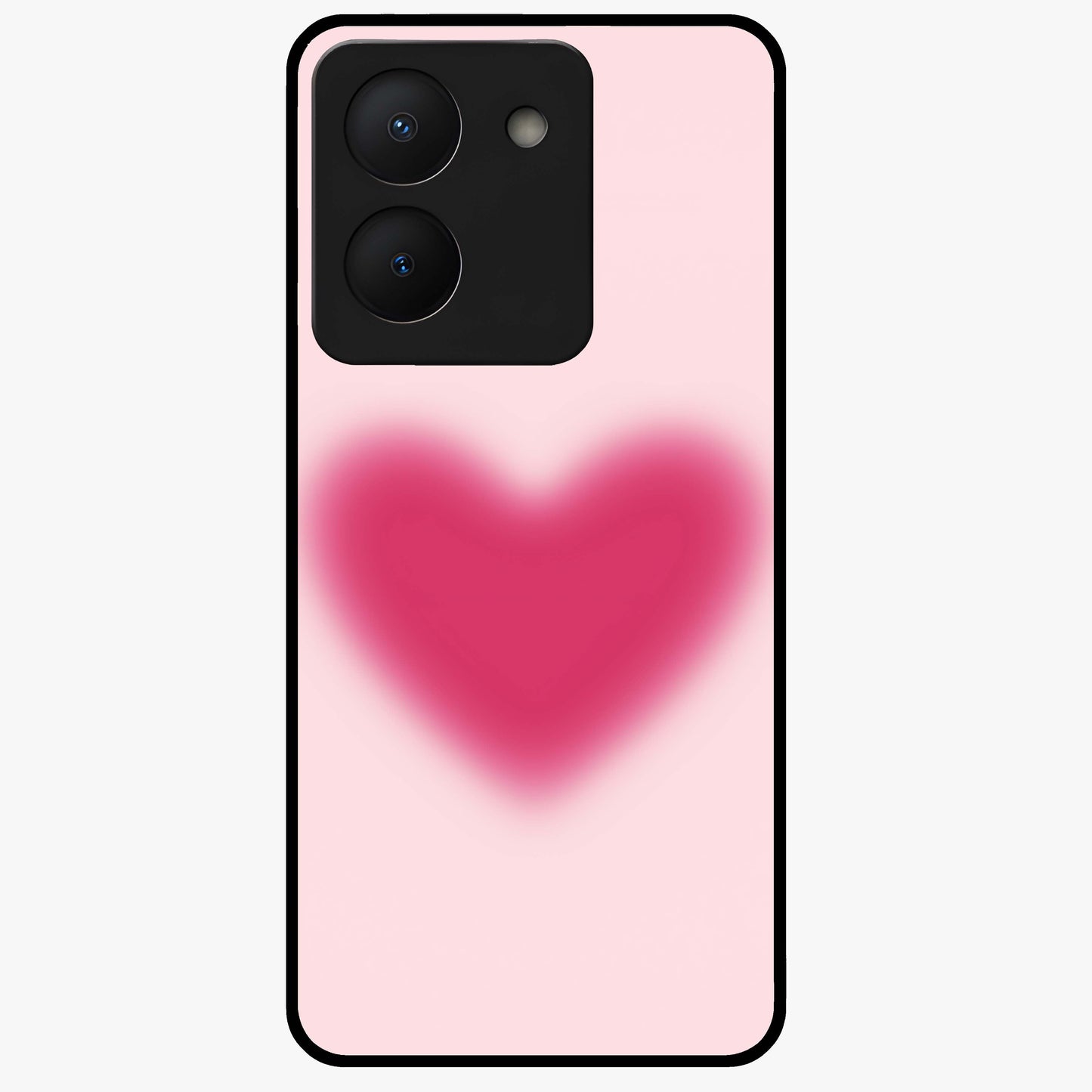 Pink Aura Heart Glass Case showing flat back view with glowing heart artwork and glossy glass finish.