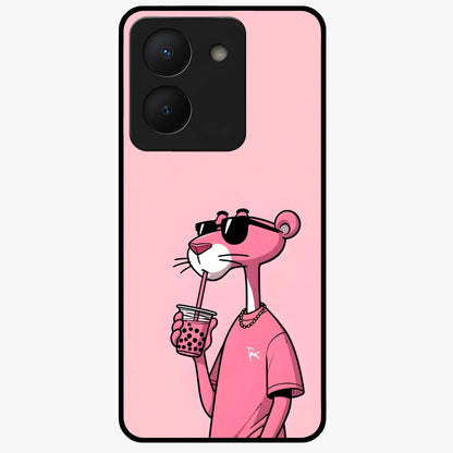Pink Panther Glass Case showing flat back view with iconic pink panther artwork and glossy glass finish.