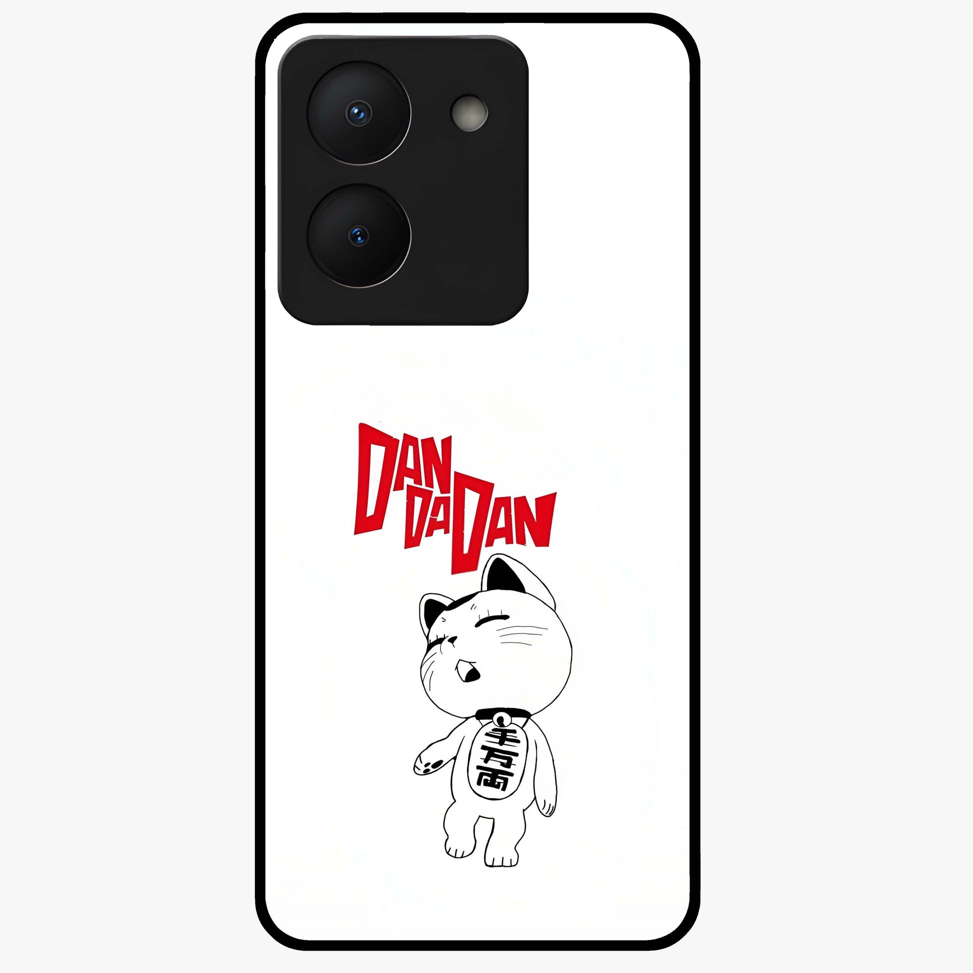 Playful Spirit Charm Glass Case showing flat back view with cheerful charm themed artwork and glossy glass finish.