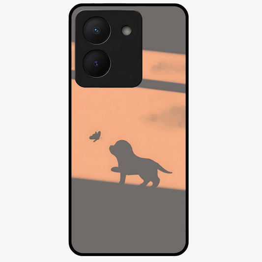Puppy Shadow Art Glass Case showing flat back view with cute puppy shadow style artwork and glossy glass finish.