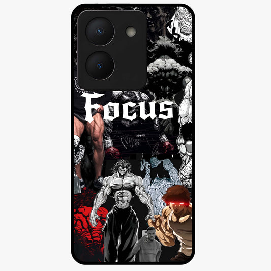 Relentless Power Focus Glass Case showing flat back view with motivational typography artwork and glossy glass finish.