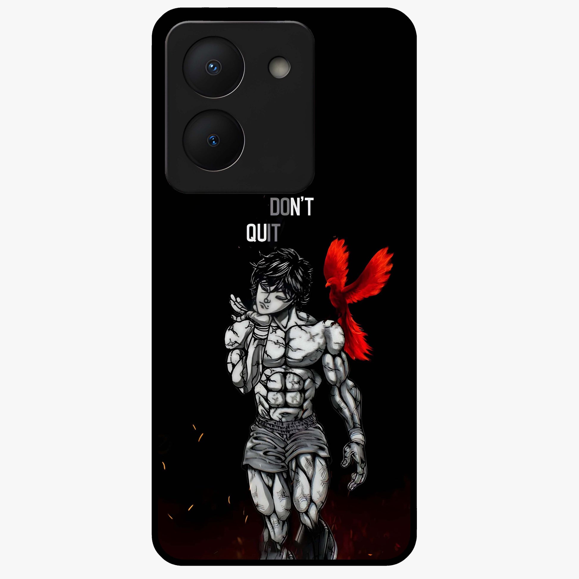 Rise Beyond Limits Glass Case showing flat back view with motivational typography artwork and glossy glass finish.