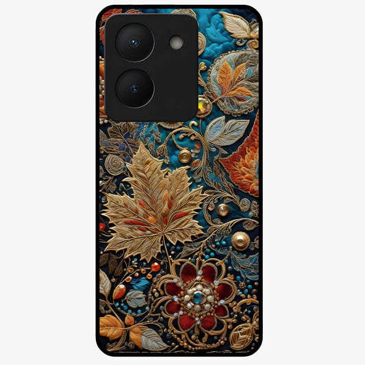 Royal Jewel Garden Glass Case showing flat back view with decorative floral garden artwork and glossy glass finish.