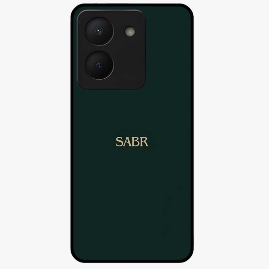 Sabr Minimal Patience Glass Case showing flat back view with minimalist typography artwork and glossy glass finish.