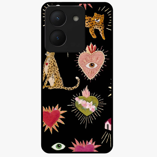 Sacred Jungle Heart Glass Case showing flat back view with jungle inspired heart artwork and glossy glass finish.