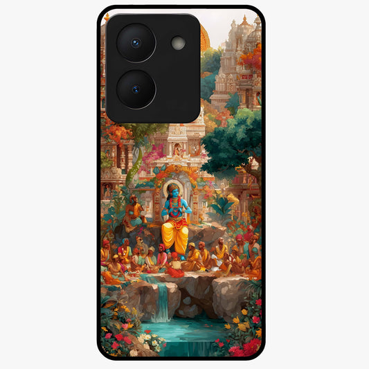 Sacred Sunlight Gods Glass Case showing flat back view with divine sunlight themed artwork and glossy glass finish.