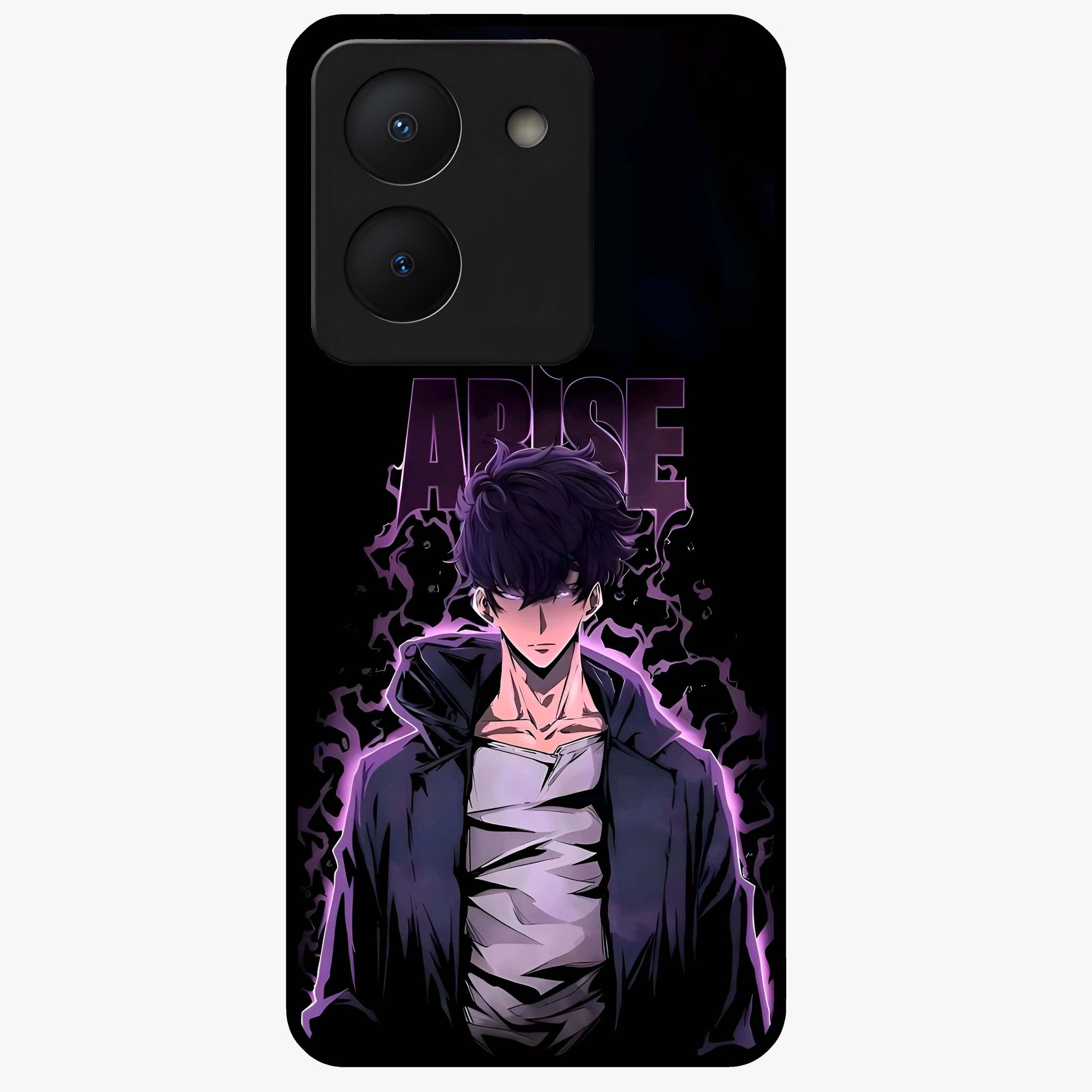 Shadow Monarch Awakening Glass Case showing flat back view with powerful dark monarch themed artwork and glossy glass finish.