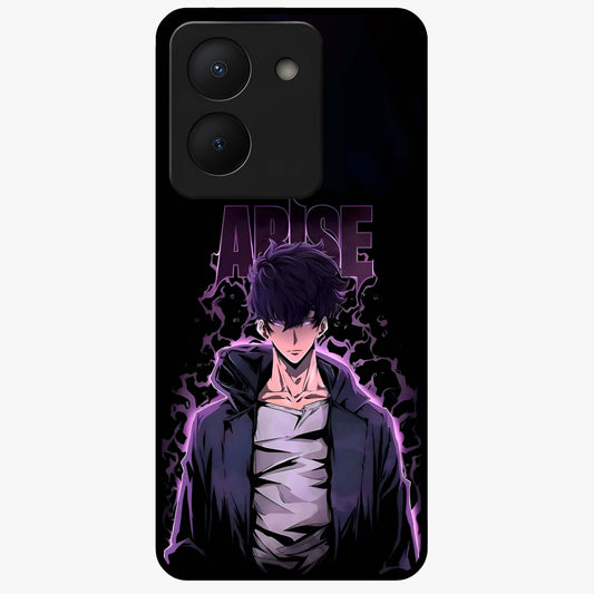 Shadow Monarch Awakening Glass Case showing flat back view with powerful dark monarch themed artwork and glossy glass finish.