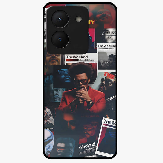 The Weeknd Glass Case showing flat back view with music inspired artistic portrait artwork and glossy glass finish.