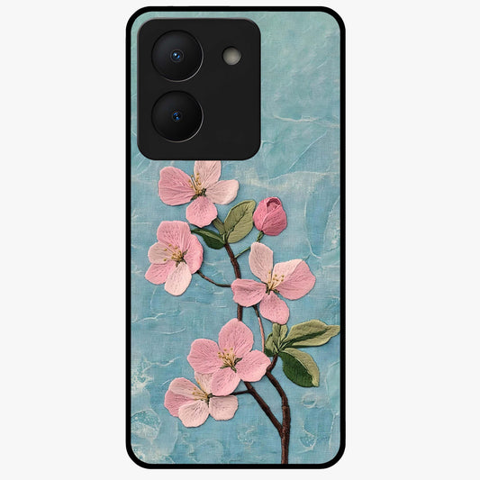 Threaded Blossom Breeze Glass Case showing flat back view with delicate blossom artwork and glossy glass finish.
