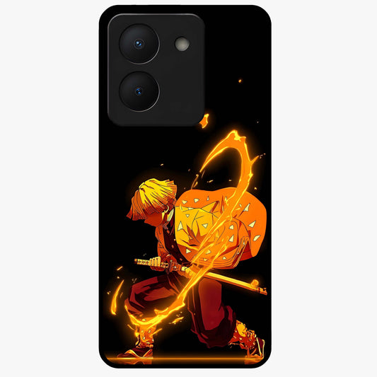 Thunder Flame Execution Glass Case showing flat back view with powerful flame and lightning artwork and glossy glass finish.