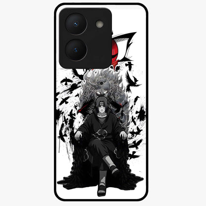 Uchiha Shadow Throne Glass Case showing flat back view with cosmic underwater themed artwork and glossy glass finish.