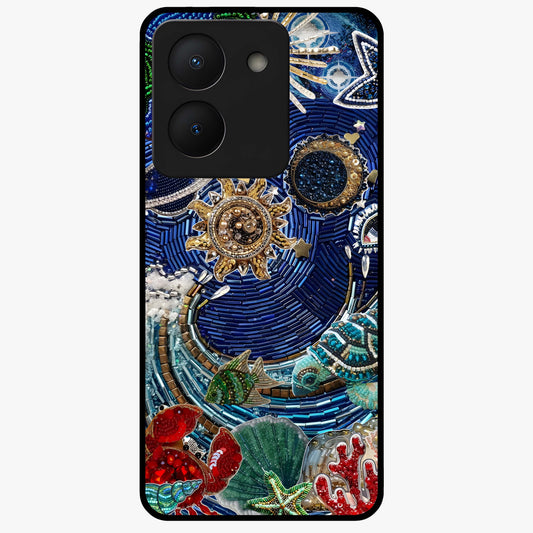 Universe Underwater Spark Glass Case showing flat back view with cosmic underwater themed artwork and glossy glass finish.