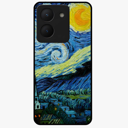 Van Gogh Art Glass Case showing flat back view with classic painterly artwork inspired by Van Gogh style and glossy glass finish.