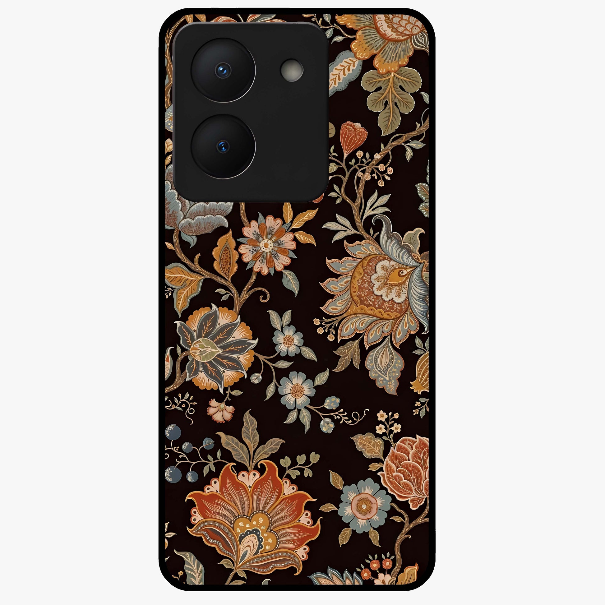 Vintage Floral Dream Glass Case showing flat back view with classic floral artwork and glossy glass finish.