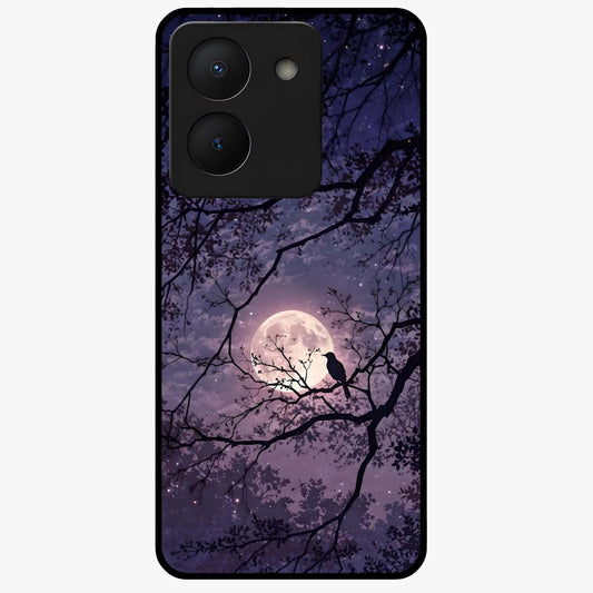Whispering Moon Silence Glass Case showing flat back view with serene moon themed artwork and glossy glass finish.
