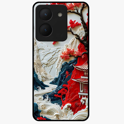 Whispers Of Sakura Waves Glass Case showing flat back view with cherry blossom wave artwork and glossy glass finish.