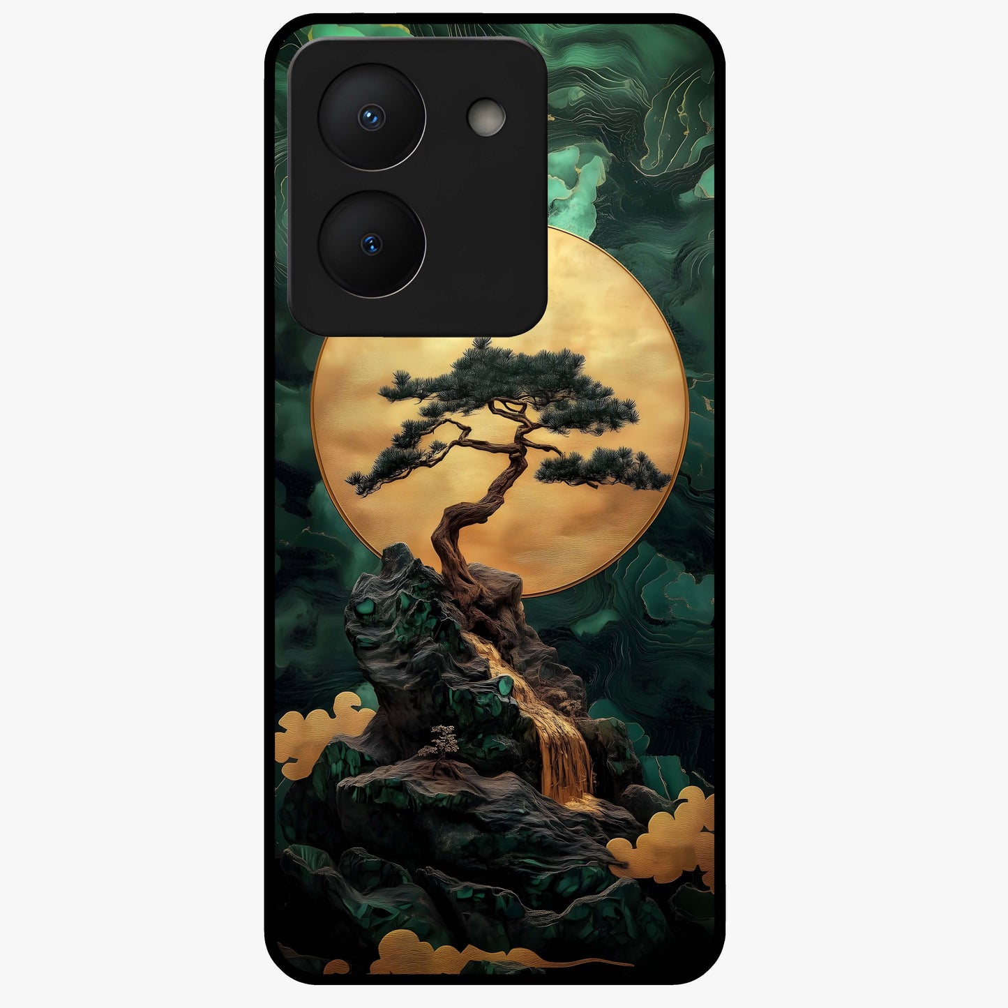 Zen Moon Rise Glass Case showing flat back view with calm moonrise artwork and glossy glass finish.