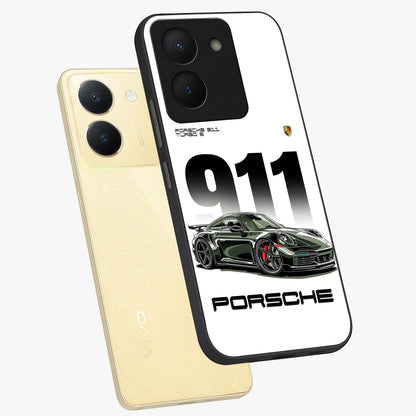 911 Turbo Dominance Glass Case displayed in premium angled mockup highlighting sporty car illustration and sleek glass surface.
