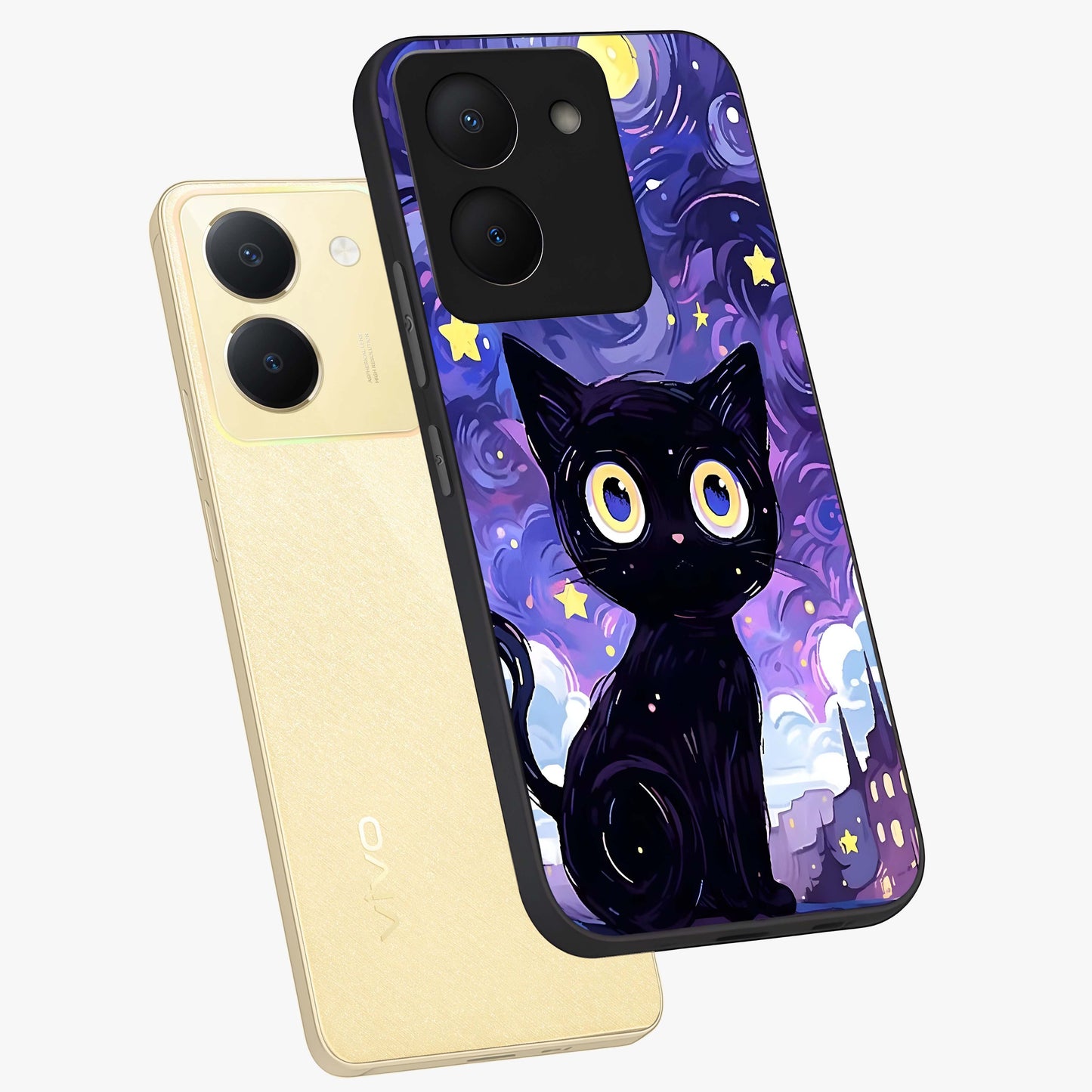 Abstract Cat Art Glass Case displayed in angled mockup highlighting modern abstract cat artwork and sleek glass surface.