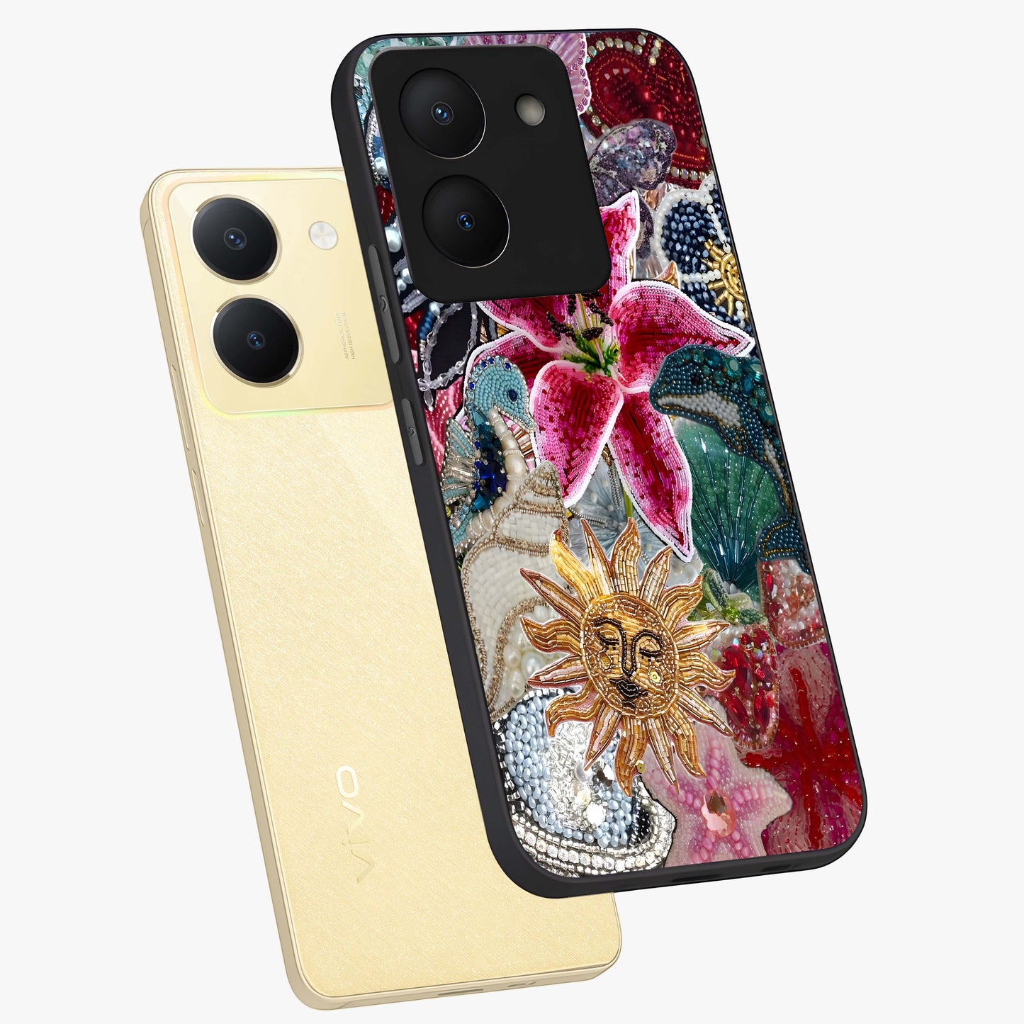 Beaded Garden Fantasy Glass Case displayed in angled mockup highlighting fantasy inspired floral bead pattern.