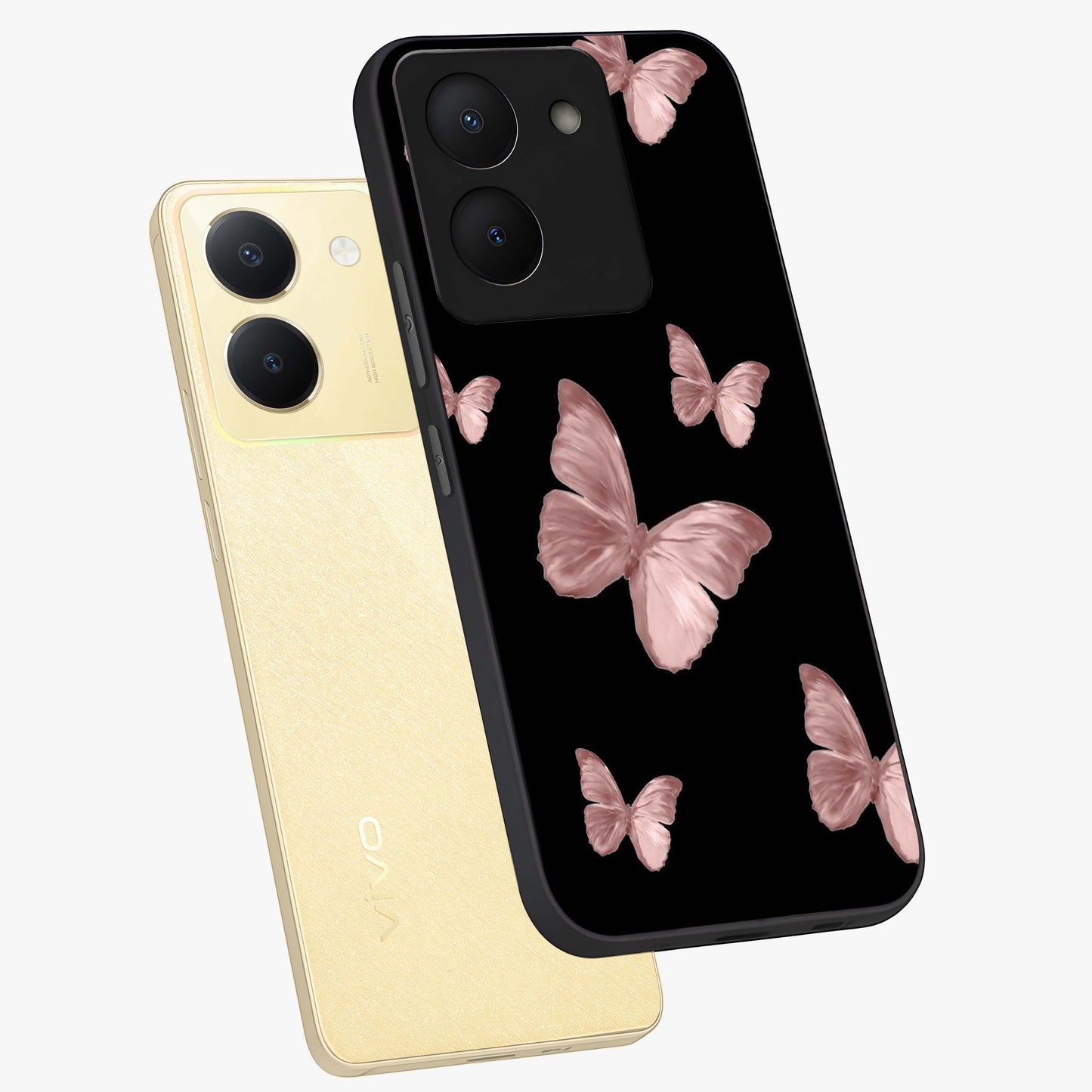Butterfly Pattern Glass Case displayed in angled mockup highlighting delicate butterfly design and aesthetic pattern style.