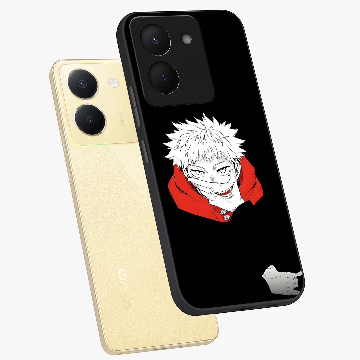 Crimson Chaos Smile Glass Case displayed in angled mockup highlighting edgy crimson smile design with graphic aesthetic.