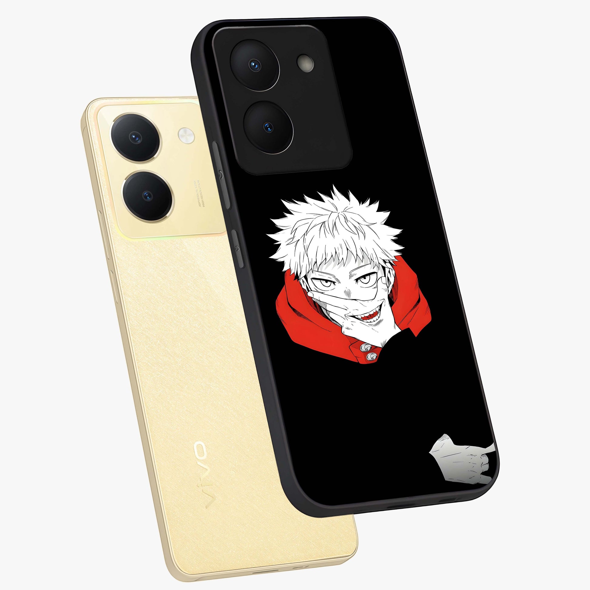 Crimson Chaos Smile Glass Case displayed in angled mockup highlighting edgy crimson smile design with graphic aesthetic.
