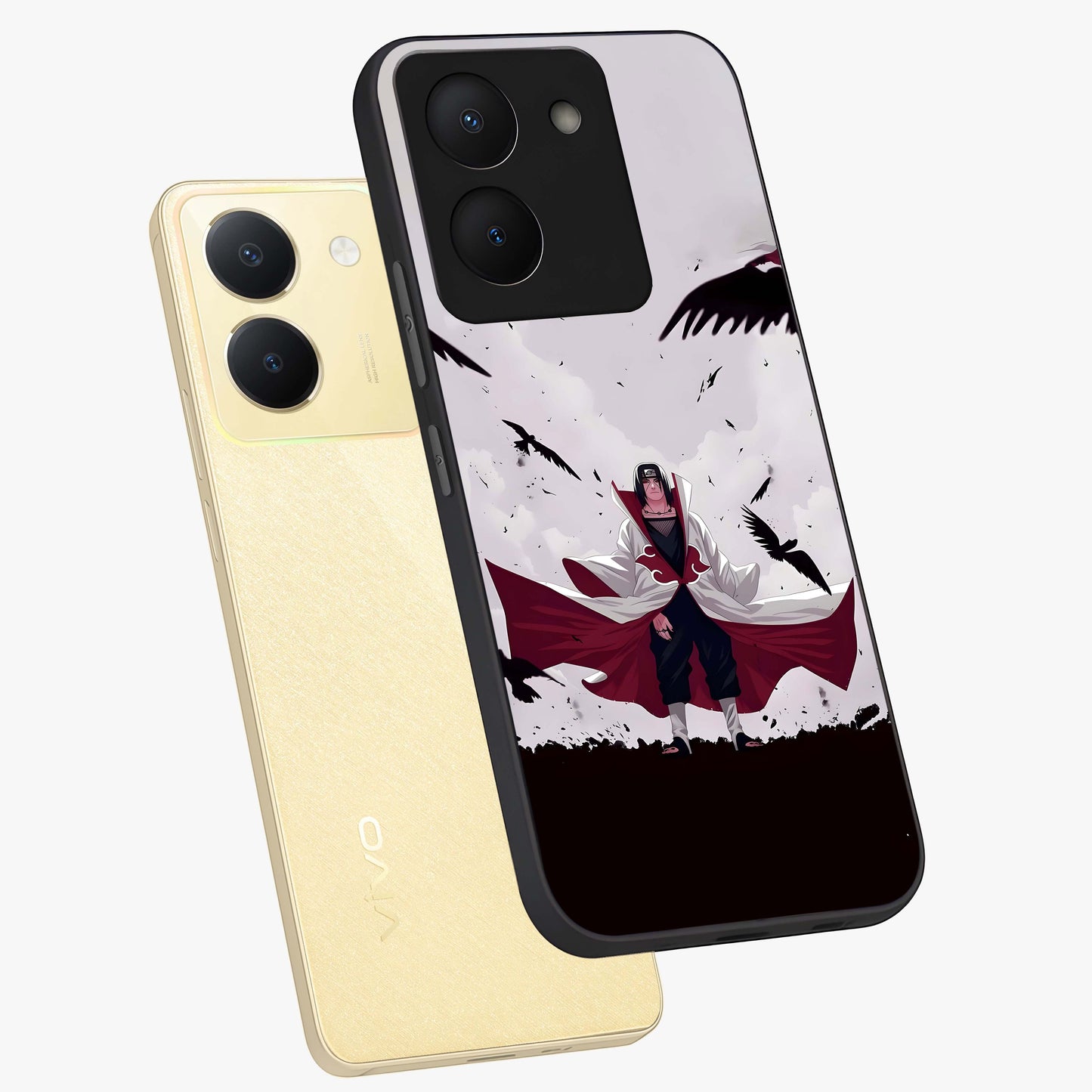 Crimson Crow Ascension Glass Case displayed in angled mockup highlighting powerful crow illustration with dark crimson aesthetic.