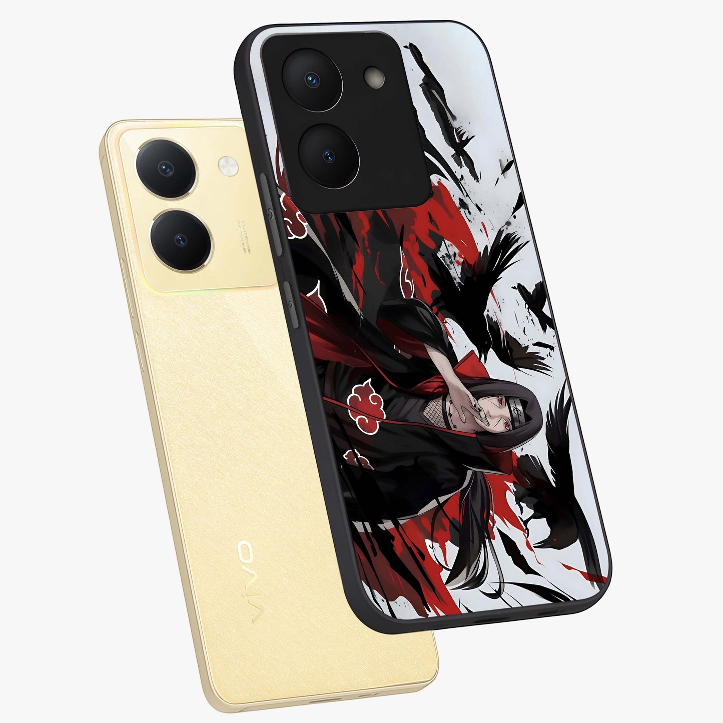 Crimson Crow Illusion Glass Case displayed in angled mockup highlighting mysterious crow graphic with dark aesthetic style.