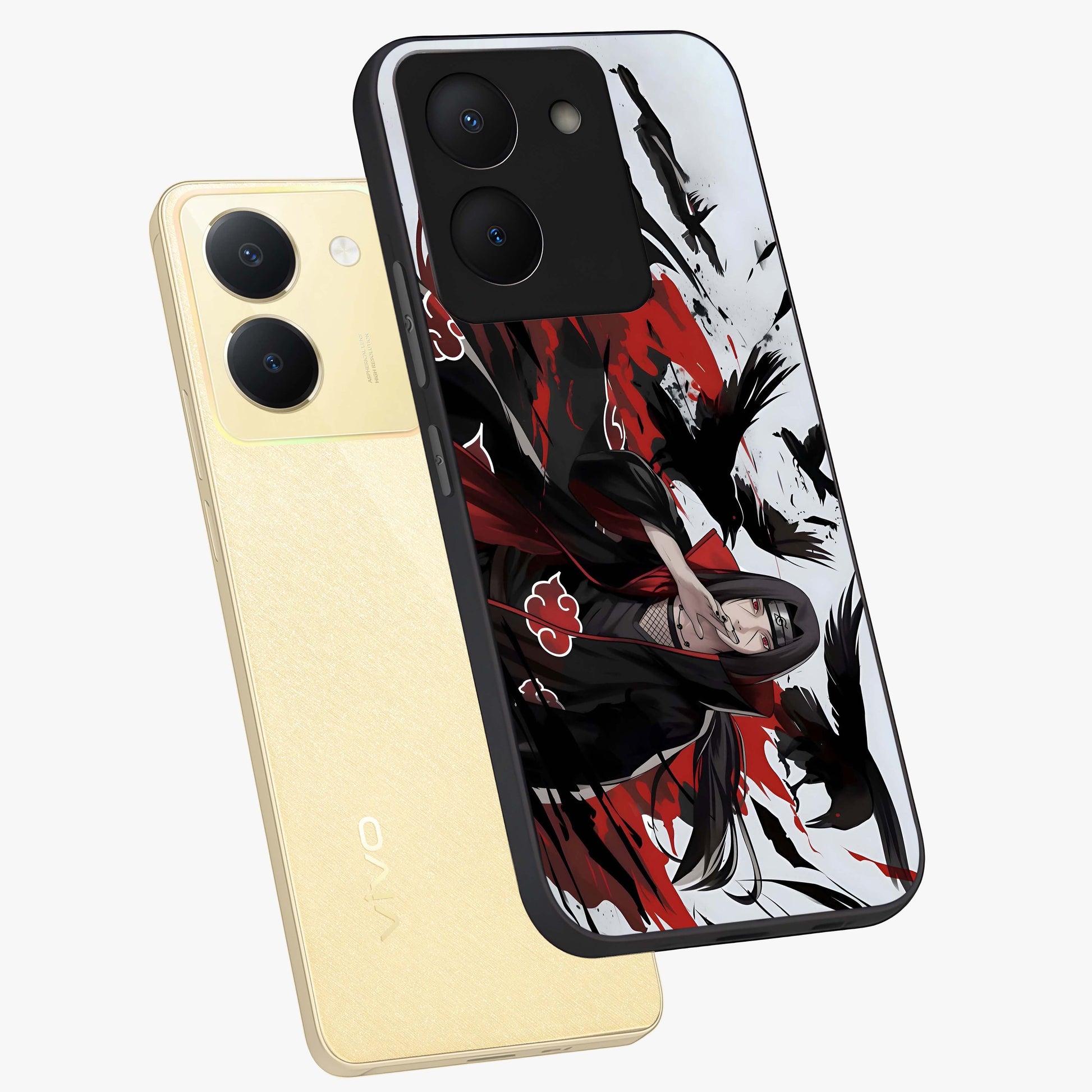 Crimson Crow Illusion Glass Case displayed in angled mockup highlighting mysterious crow graphic with dark aesthetic style.