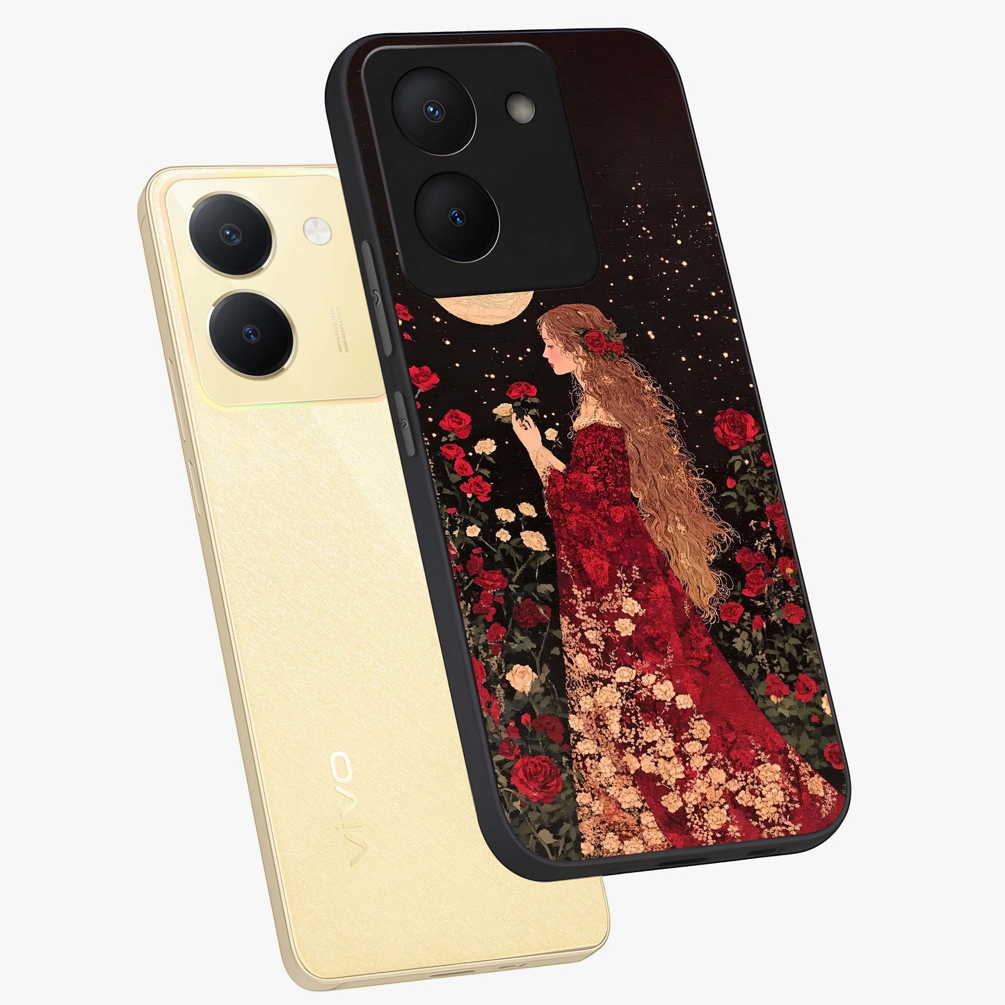 Crimson Dreams Glass Case displayed in angled mockup highlighting soft crimson aesthetic design with artistic theme.
